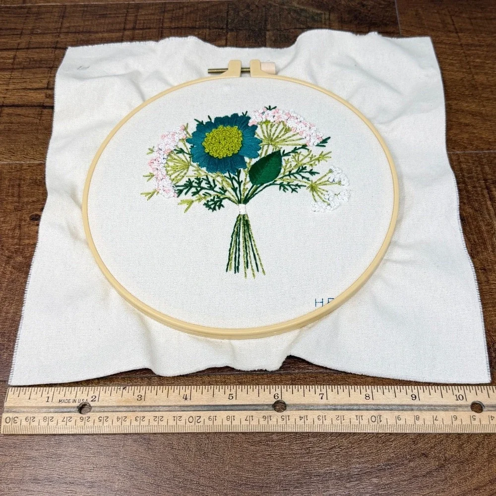 Hand-Embroidered Floral Bouquet Hoop Art - Textured Needlepoint - 7.5